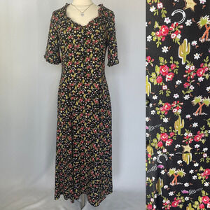 Vintage Maxi Dress Size Small Black Rodeo Western Cowgirl Novelty A Line 90s